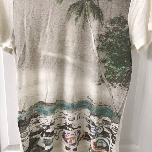 J CREW SZ L LINEN TEE TOP PALM TREES GUC - Picture 2 of 4